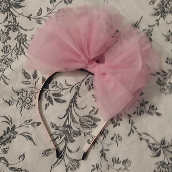 Nwot pink metal tutu bow tulle large avant garde slim thin skinny headband - Picture 1 of 16